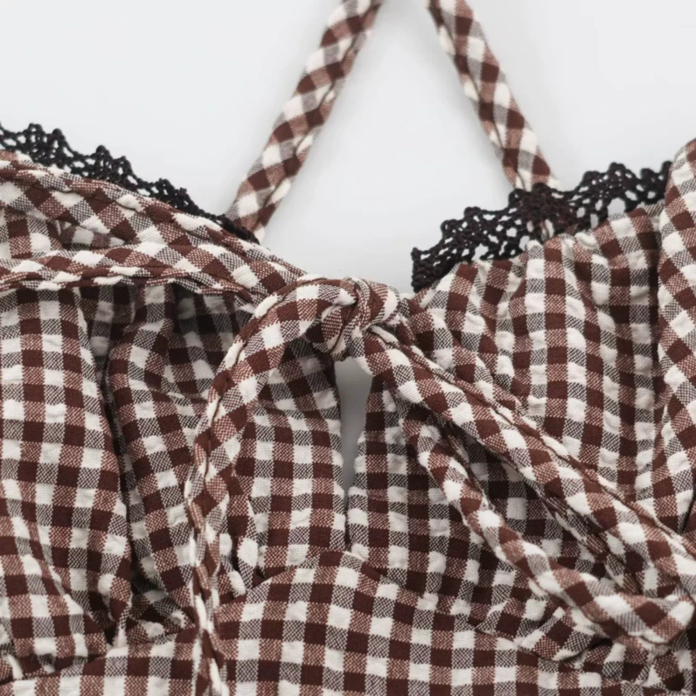 ZARA Bodycon Midi Plaid Cross Tie Dress